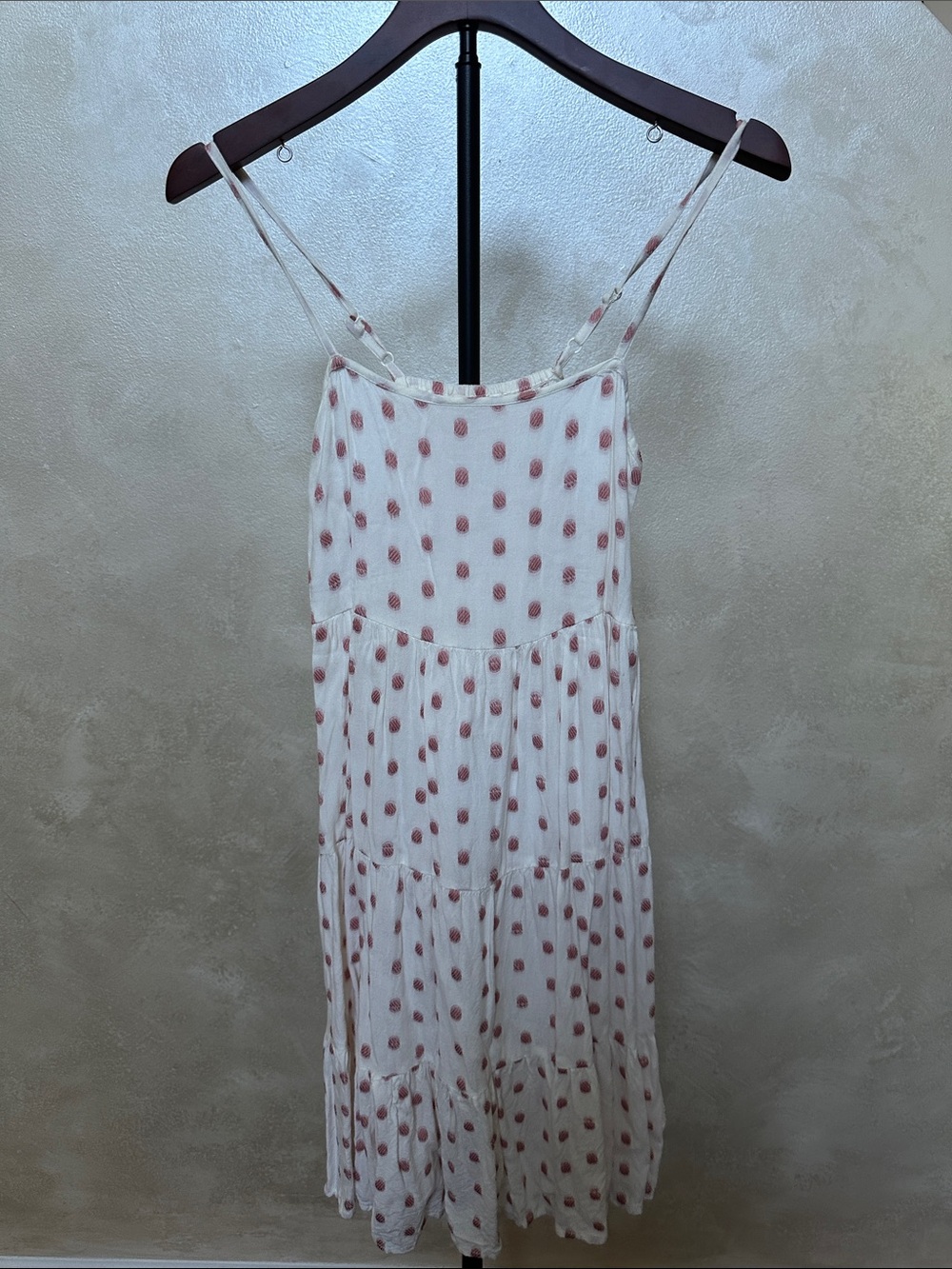 SIM & SAM Polka Dot Spaghetti Strap Dress - White & Dusty Rose sz small